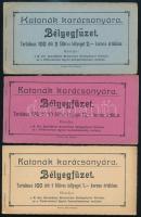 SEGÉLYBÉLYEGEK 1915. 3 klf. teljes Hadsegélyező Hivatali bélyegfüzet 100-100 db 1f, 2f, ill. 10f névértékű bélyeggel, magyar nyelvű borítókkal