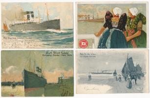 13 db RÉGI motívum képeslap: Red Star Line litho hajók / 13 pre-1945 motive postcards: Red Star Line ships, steamships, litho