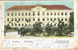 1902 Pozsony, Pressburg, Bratislava; Pionnier laktanya. Duschinsky G. 10603. / Franz Joseph I K.u.K. Pionnier Kaserne / military barracks (szakadás / tear)