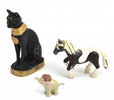 3 db állatfigura: Básztet egyiptomi macskaistennő szobor, ló és Disney elefánt játékfigura, m: 5,5 cm - 17 cm