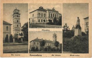 1943 Kunmadaras, református templom és fiúiskola, községháza, Hősök szobra
