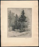 Vertel József (1922-1993): Szekér az erdőben. Rézkarc, papír, jelzett. 16×13 cm