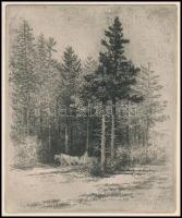 Vertel József (1922-1993): Szekér az erdőben. Rézkarc, papír, jelzett. 16×13 cm