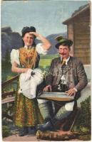 Volkstracht aus dem Salzkammergute, Ob.-Österreich und Steiermark / Austrian folklore, traditional costumes. F. E. Brandt in Gmunden. Photochromiekarte Nr. 21. (EK)
