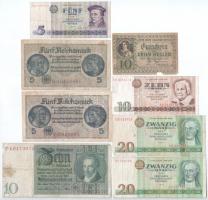 Vegyes 7db-os német bankjegy tétel, Német Harmadik Birodalom és Német Demokratikus Köztársaság + Ausztria / Laakrichen 10h szükségpénz T:III,III-