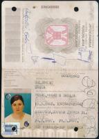 1997 Jugoszláv útlevél, magyar vízummal, bélyegzésekkel, néhol gyerekfirkával
