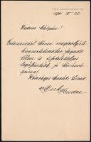 1901 Dr. bizáki Puky Endre (1871-1941), a Gömbös-kormány későbbi külügyminisztere által írt levél