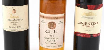 3 üveg chilei és argentin bor: Zona cabernet sauvignon Chile, 1999 , Argetnina Mendoza Monte Elena.,...