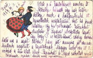 1929 Magyar folklór művészlap / Hungarian folklore art postcard. R.J.E. (EB)
