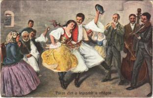 Páros élet a legszebb élet / Austro-Hungarian folklore art postcard. B.K.W.I. 291-3. s: Dussek (EK)