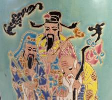 Nagy méretű kínai padlóváza. Kézzel festett, mázas kerámia. jelzsé nélkül, minimális kopással. 49 cm...