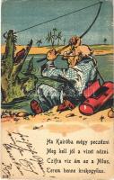 1901 Ha Kairóba mégy peczézni, meg kell jól a vizet nézni. Cifra víz ám a Nílus, terem benne krokogyilus / crocodile, fishing humor art postcard (EB)