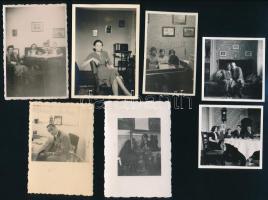 cca 1920-1940 Régi lakásbelsők, enteriőrök, 7 db fotó, 6x6 cm és 9x6 cm közötti méretben
