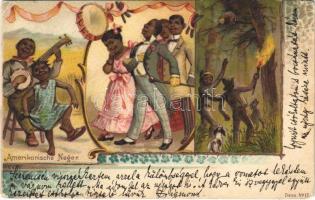 1901 Amerikanische Neger / African American folklore art postcard, black people. Nationalitäten-Postkarten Serie 50. Art Nouveau, floral, litho (EB)