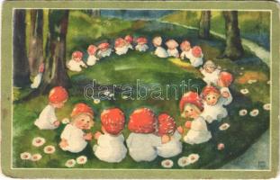 Children art postcard, mushroom children (EK)