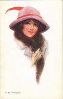 1914 In my thoughts Lady art postcard. The Carlton Publishing Co. Series No. 689/4. artist signed