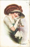 Dimples Lady art postcard. The Carlton Publishing Co. Series No. 608. s: Miller (fl)