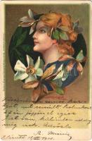 1901 Art Nouveau lady. Künstlerpostkarte Bruno Bürger & Ottillie Lith. Anst. Leipzig No. 2239. Floral, litho s: Bergmüller (EK)