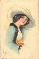 1918 Lady art postcard (EB)