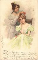 1901 Lady art postcard, sisters / Meissner & Buch Künstler-Postkarten Serie 1037. Schwesterliebe litho (fa)