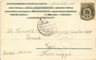 1904 Art Nouveau, floral, Emb. litho greeting card (EB)