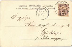 1901 Easter greeting art postcard with lady and sheep s: E. Czech (kopott sarkak / worn corners)