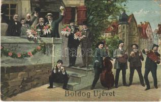 Boldog Újévet! / New Year greeting card with drunk men (EK)