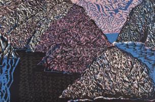 Makrisz Zizi (1924- ): Dombok. Linómetszet, papír, jelzett. Lapméret: 43x57 cm