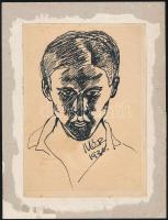 Illés Árpád (1908-1980): Portré, 1930. Tus, papír. Jelzett. Kartonra kasírozva. Lapon apró foltokkal. 21,5x15 cm