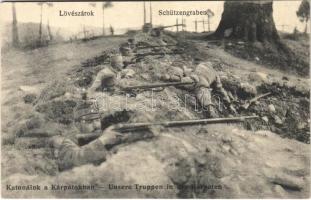 Lövészárok. Katonáink a Kárpátokban / Schützengraben. Unsere Truppen in den Karpaten / WWI Austro-Hungarian K.u.K. military, soldiers in the trenches in the Carpathian Mountains