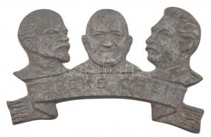 A béke őrei (Lenin, Sztálin, Rákosi), szocialista ón plakett, 14x9 cm
