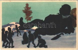 Silhouette art postcard with giant. Wenau-Brabant 1618. litho (EB)