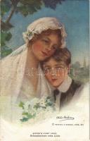 Schwesterchens erste Liebe / Sisters First Love Lady art postcard. Reinthal & Newman No. 827. s: Philip Boileau