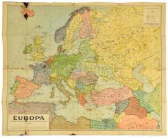 1942 Európa térképe az 1942. évi földrajzi zsebkönyvhöz, 1: 8 000 000, M. Kir. Honvéd Térképészeti Intézet, szakadásokkal, tintafoltokkal, 64×76 cm