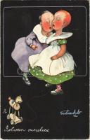 Between ourselves Children art postcard. Raphael Tuck & Sons Oilette Postcard 6469. artist signed (EB)