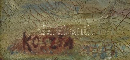 Koszta jelzéssel: Utcarészlet. Olaj, vászon. Sérült. Sérült fa keretben. 26x39 cm