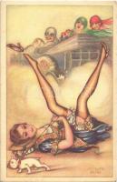 Olasz finoman erotikus művészlap / Italian gently erotic art postcard. Proprieta artistica riservata 126-2. s: Adolfo Busi