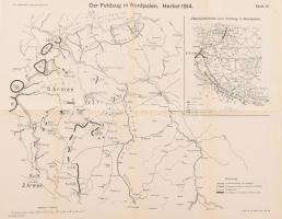 1919 Der Feldzug in Nordpolen. Herbst 1914. Zu: Ludendorff, Meine Kriegsinnerungen 1914-1918. Karte IV. Verlag von E. S. Mittler & Sohn / Az észak-lengyelországi hadjárat katonai térképe, I. világháború, 1914 ősze, 1:800.000, In: Erich Ludendorff: Meine Kriegserinnerungen 1914-1918, Berlin, E. S. Mittler & Sohn, gyűrődéssel, apró szakadással, 55x45 cm