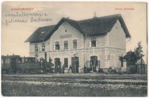 Szuchahora, Szuhahora, Suchá Hora; vasútállomás, gőzmozdony. Schulz József kiadása / railway station, locomotive (EK)