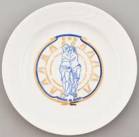 Asztrológiai mintás porcelán tányér, kézzel festett, jelzett, hibátlan, d: 19 cm