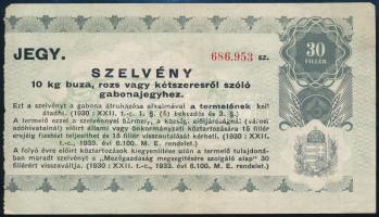 1933 Gabonajegy szelvény, 30 filléres