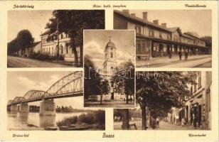 1940 Barcs, Járásbíróság, vasútállomás, Dráva híd, utca, római katolikus templom