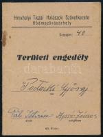 1949 Területi engedély a Hódmezővásárhelyi Tiszai Halászok Szövetkezetétől