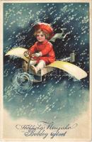 1930 Fröhliches Neujahr / Boldog Újévet! / New Year greeting art postcard (EK)