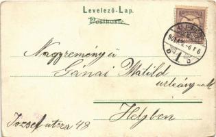 1901 Boldog húsvéti ünnepeket / Easter greeting art postcard, rabbit family with egg. litho (kopott ...