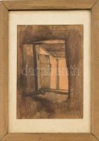 Csikós András (1947-2006): Ajtó. Ceruza, papír, jelezve jobbra lent, üvegezett fa keretben, 30,5×23 cm