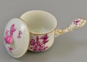 Herendi  virágmintás füles csokoládés csésze fedővel, kézzel festett, jelzett, hibátlan, h: 12 cm