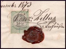 1873 Német nyelvű vadász ajánlás, ép viaszpecséttel és okmánybélyeggel
