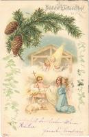 1903 Fröhliche Weihnachten! / Christmas greeting. Emb. litho / Karácsonyi üdvözlet, dombornyomott litho