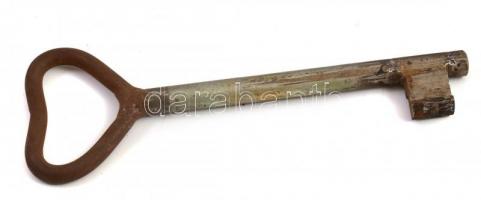 Régi pincezár, kulccsal, rozsdás, 16×18 cm